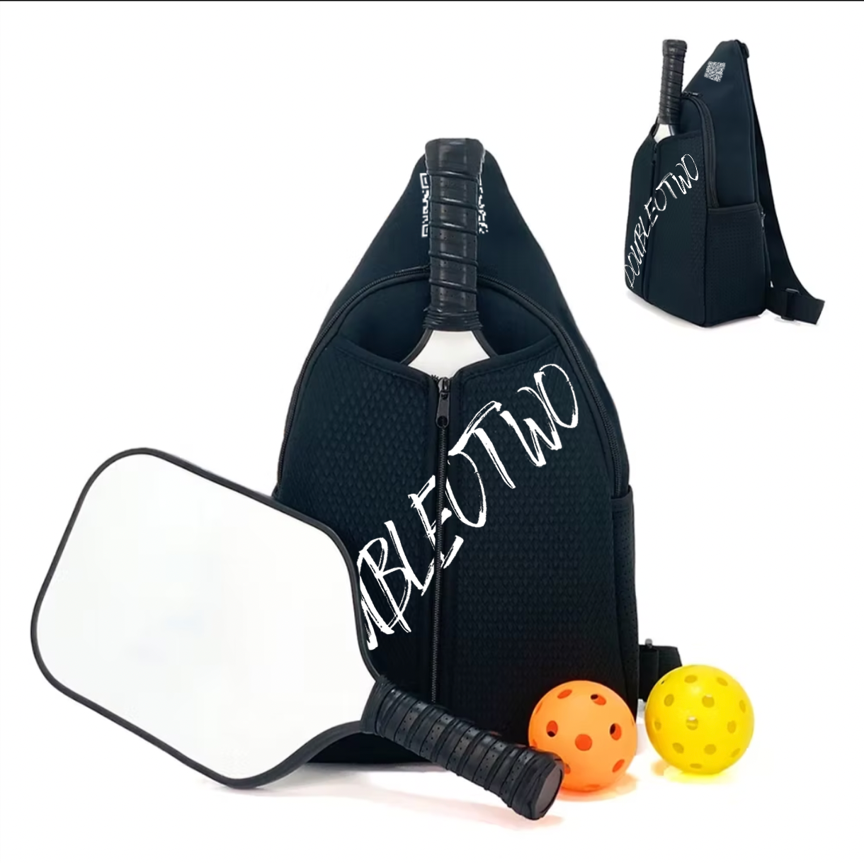 Doubleotwo's Neoprene Backpack or Shoulder Bag with Paddle & Water Bottle Pockets.- The Colors of Pickleball Collection, Light, Stylish & Protective